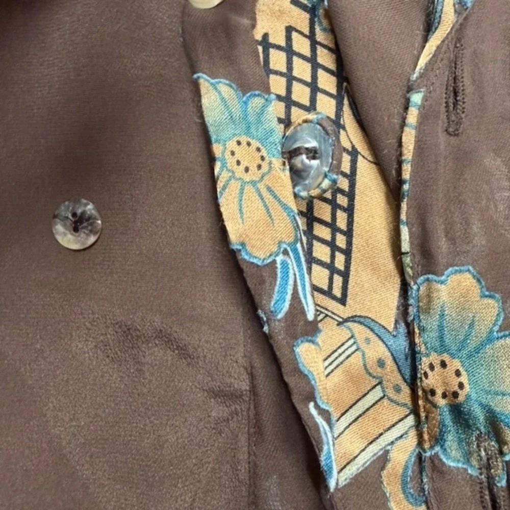Citron Santa Monica Silk Rayon Button Top M Brown Artsy Lagenlook Boho *flaw - Picture 15 of 16